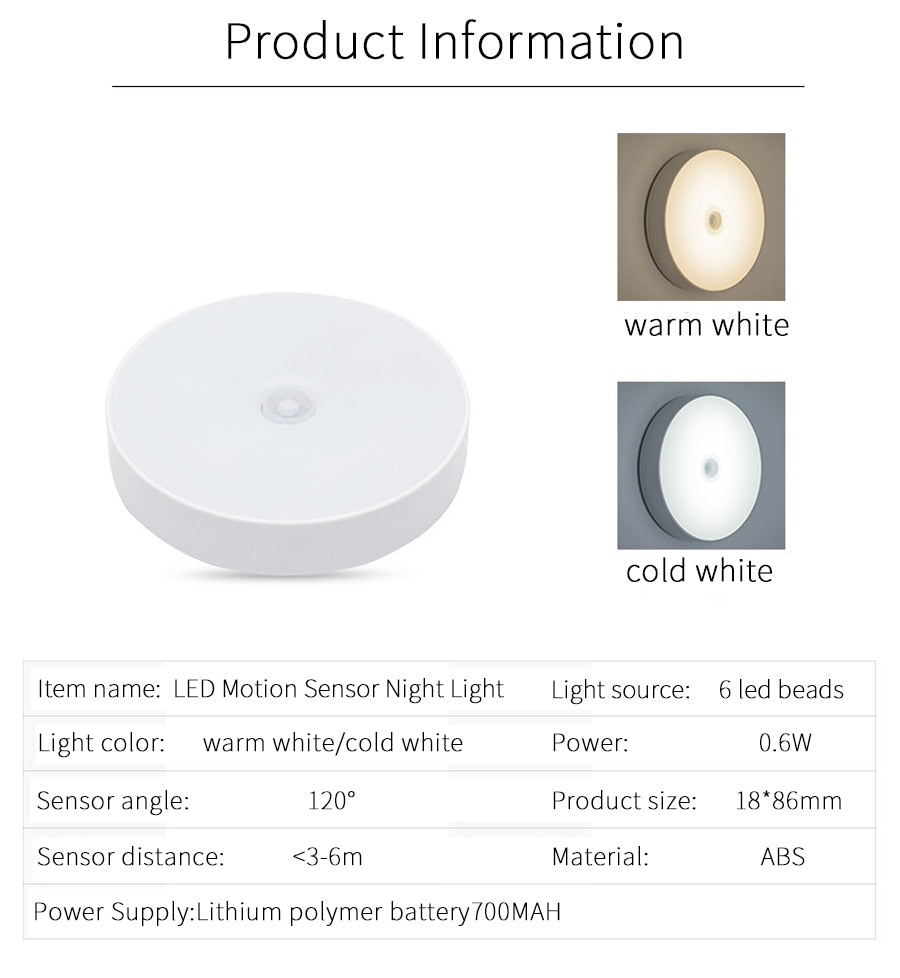 [70045] LED PIR Motion Sensor Night Light Auto On/Off For Bedroom Stairs Cabinet Wardrobe, Wireless Image 