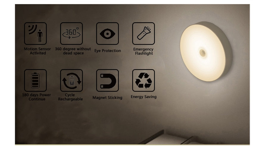 [70045] LED PIR Motion Sensor Night Light Auto On/Off For Bedroom Stairs Cabinet Wardrobe, Wireless Image 