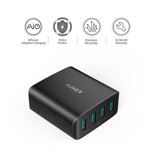 [82437] AUKEY USB Wall Charger 40W 8A 4-Port with Foldable Plug Image 