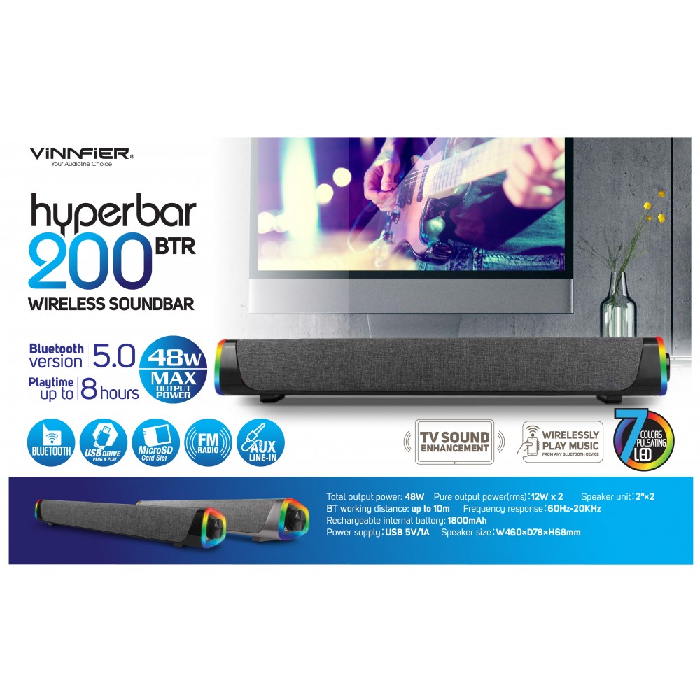 [81918] VINNFIRE HYPERBAR 200BTR WIRELESS SOUNDBAR METAL BLACK Image 