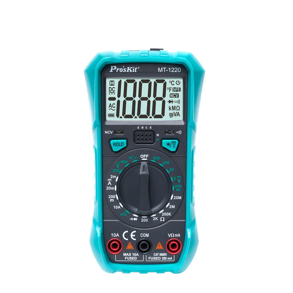 [81869] Pro'sKit MT-1220 Manual Range Digital Multimeter For ACV, DCA, DCV, Resistance, Diode Test with LED Flesh light Image 