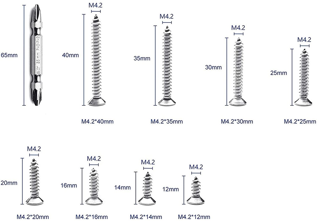 [81568] Flat Head Self Tapping Screw Phillips Wood Screws Assortment Kit M4.2 Image 