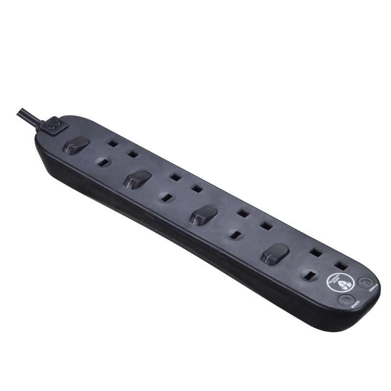 [81214]  4 Socket Surge Protected Extension Board (Black) - 2M Image 