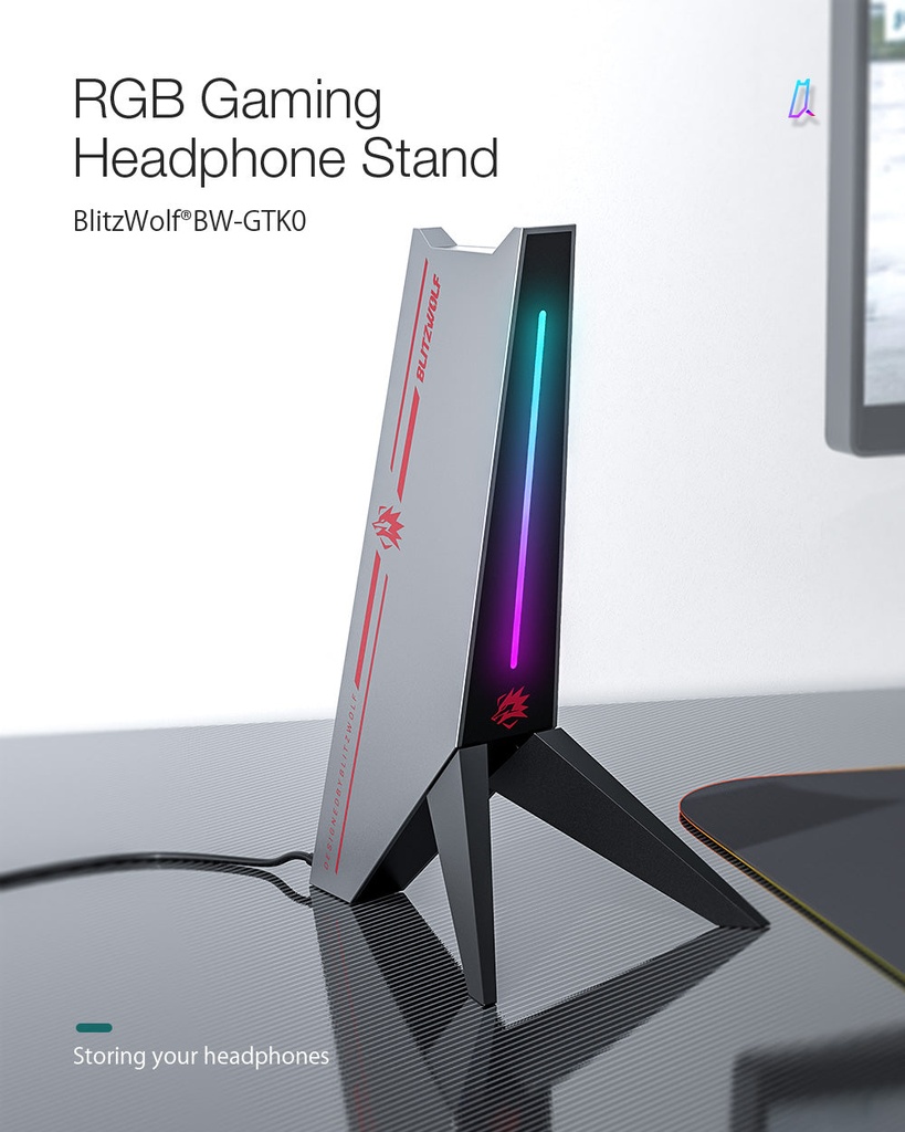 [83091] RGB Gaming Headphone Stand With Dual USB 2.0 Port And Audio Port Image 