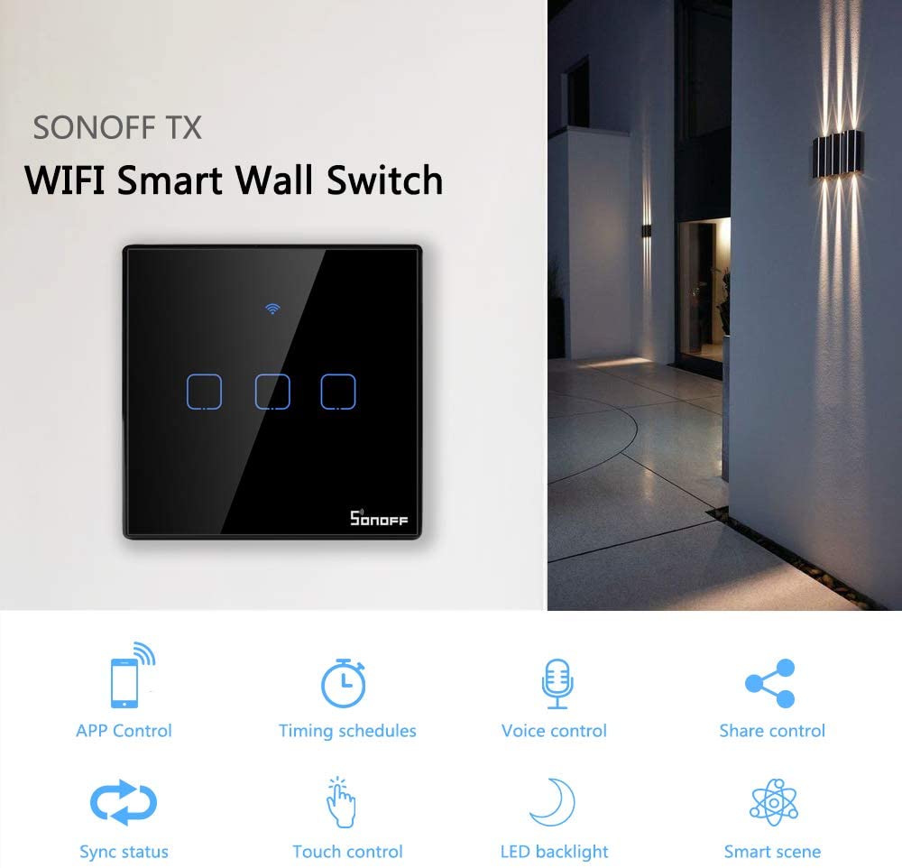 [83068] SONOFF Smart Touch Wall Switch 1 Gang Black Image 