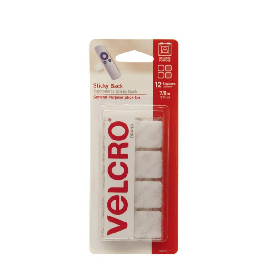 VELCRO Sticky Back Squares Clear Transparent Fasteners - 7/8 In. 12pcs pk