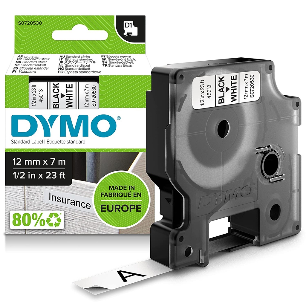 DYMO D1 Label 12mm Black on White