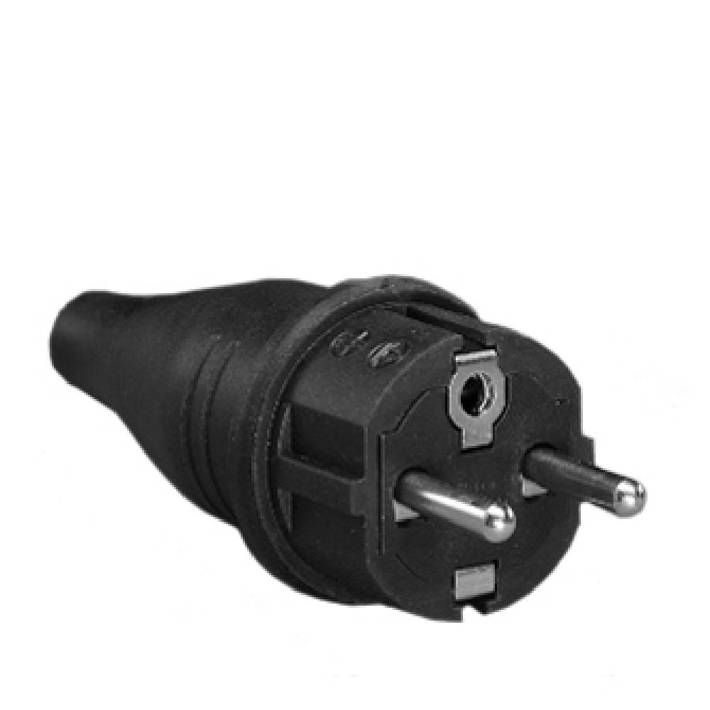 European 16A-250V Plug 2 Pole Black SPLASHPROOF - Male