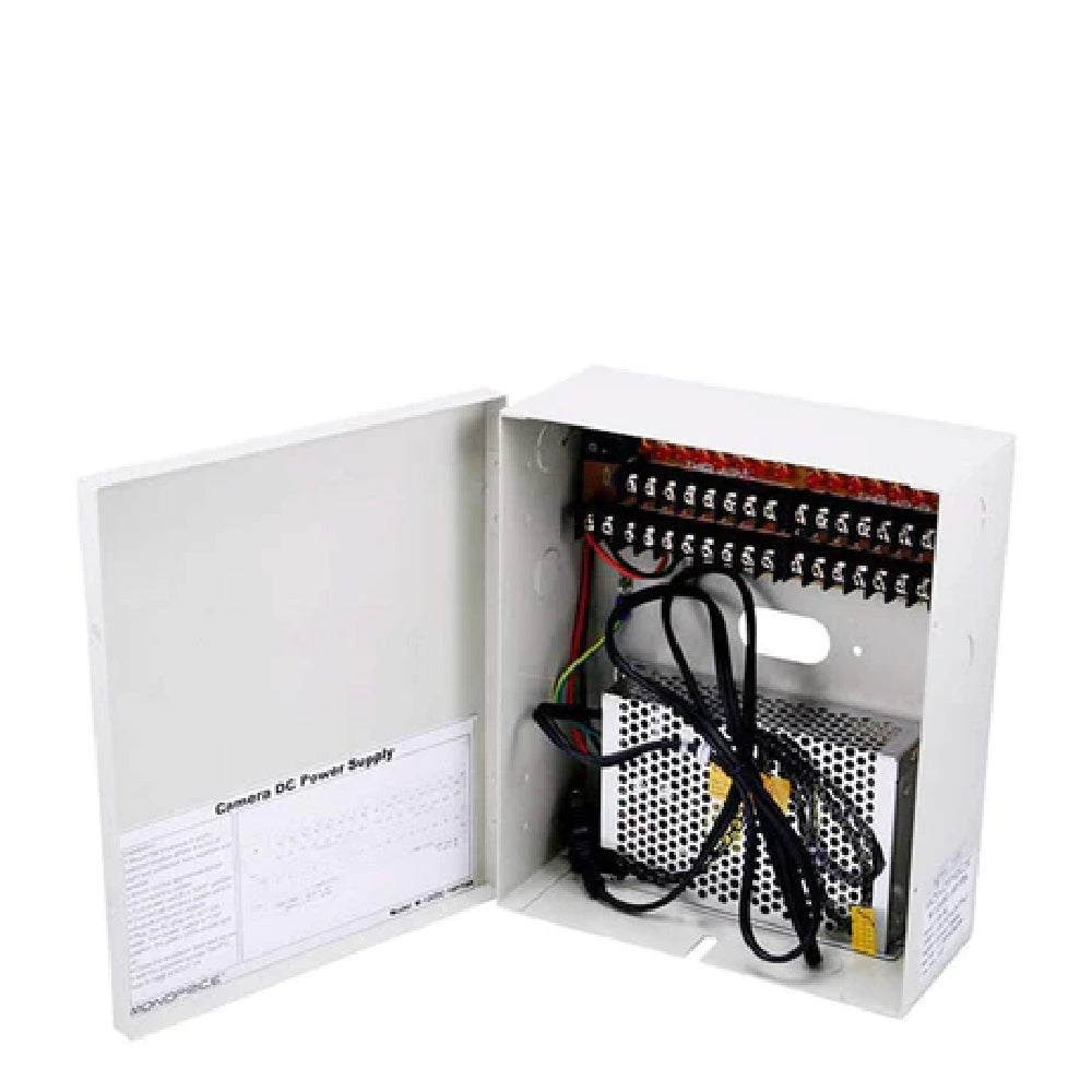 18 Channel CCTV Camera power supply (12V 30A) with glass fused and a space for 12V 7.5Ah battery (Without Battery)