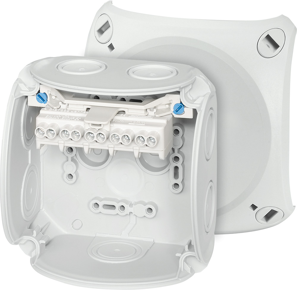 Cable junction box with terminals W 104 x H 104 x D 70 mm