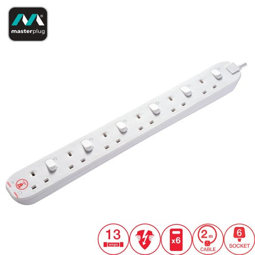 6 Socket Surge Protected Extension Board - 2M