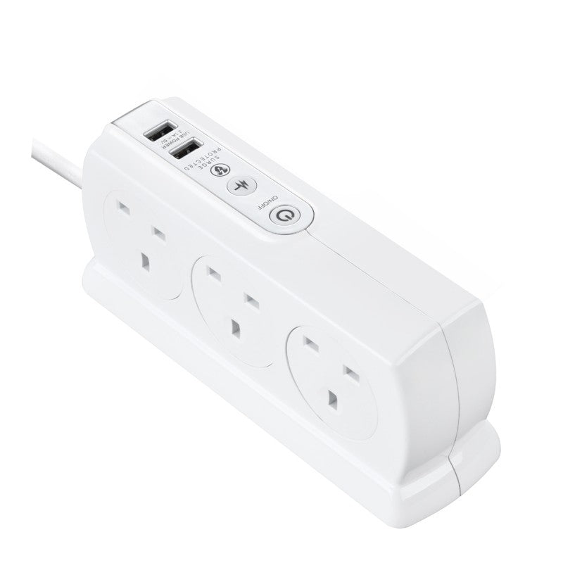 Master Plug Compact Extension Board 2X USB 3.1A 6X UK Socket 3M