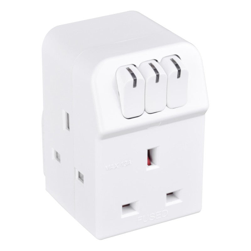 Master Plug 3 Socket Universal Adapter Switched