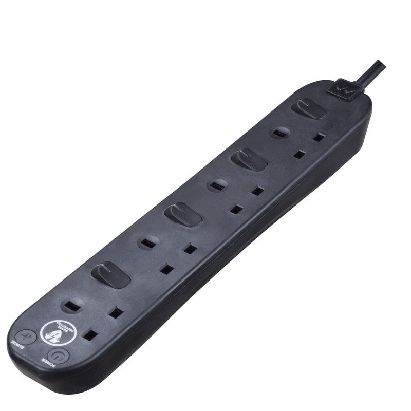  4 Socket Surge Protected Extension Board (Black) - 2M