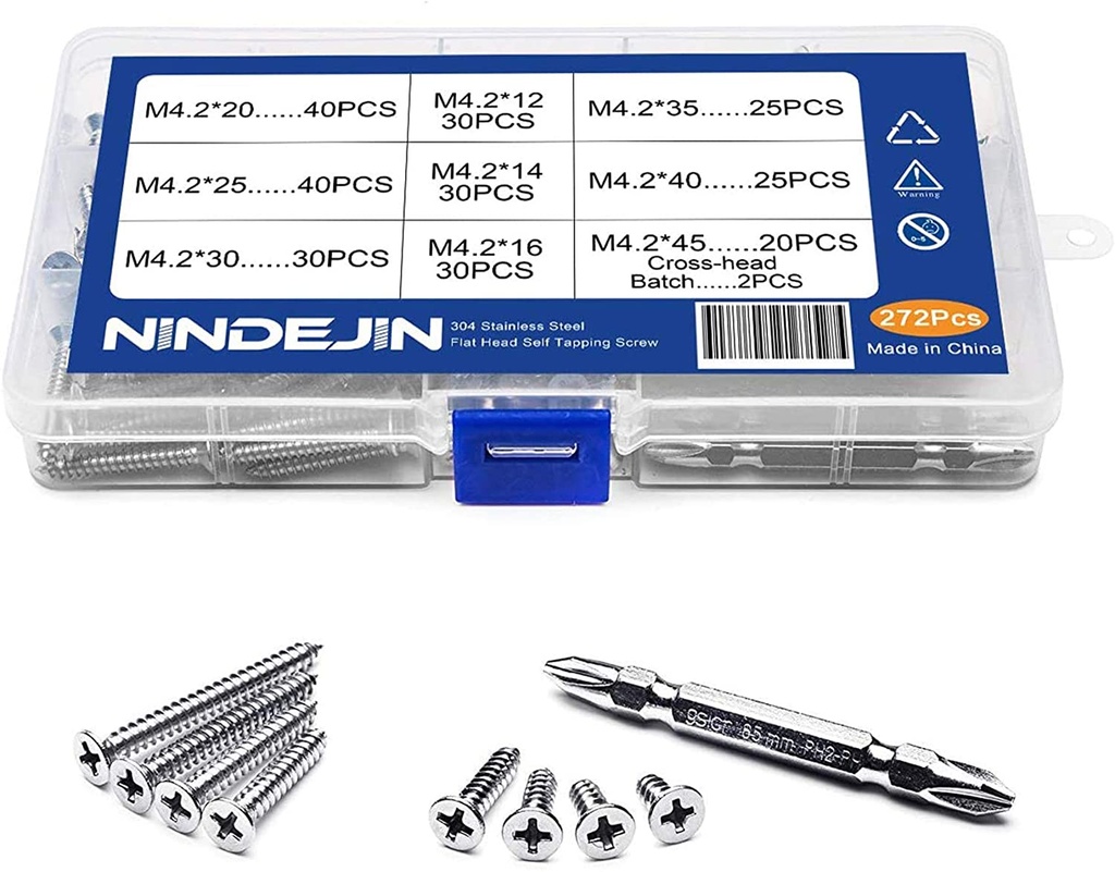 Flat Head Self Tapping Screw Phillips Wood Screws Assortment Kit M4.2