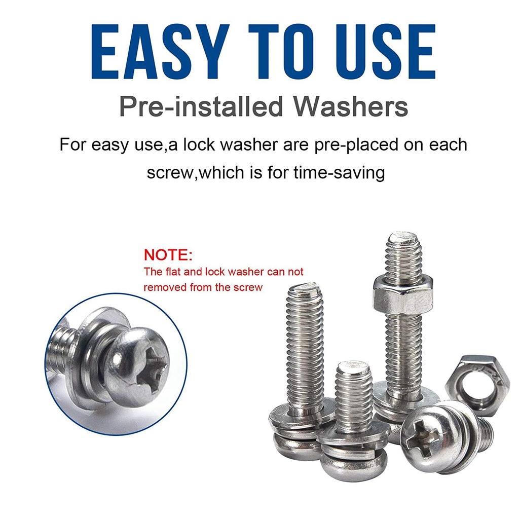 Stainless Steel Pan Round Head Screws M3 With Nut