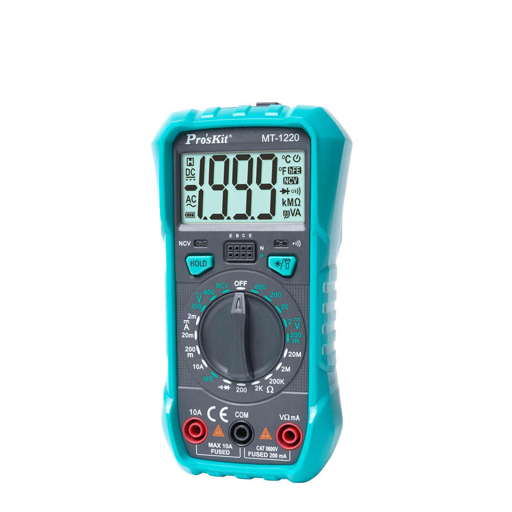 Pro'sKit MT-1220 Manual Range Digital Multimeter For ACV, DCA, DCV, Resistance, Diode Test with LED Flesh light