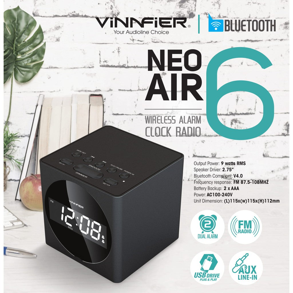 VINNFIER NEO AIR 6 WIRELESS CAHRGER, ALARM, CLOCK AND RADIO