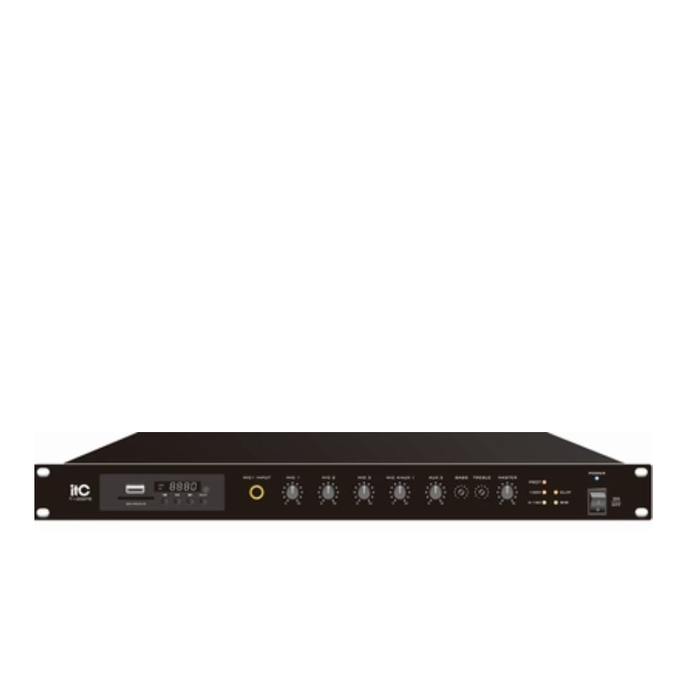 RMS240W Class D Mixer Amplifier with MP3(USB/SD)/TUNER and bluetooth,built in MIC1 & Line 1 input recorder function, 1EMC input,2AUX input, 4 Phonejack MIC input (1U, Rack mount), with 100V & 4-16O output