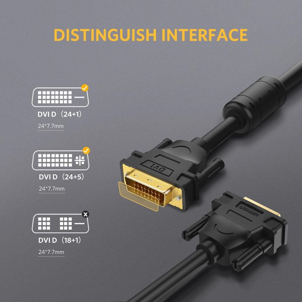 UGREEN DVI (24+1) Male to Male Cable Gold Plated 1.5m (Black)