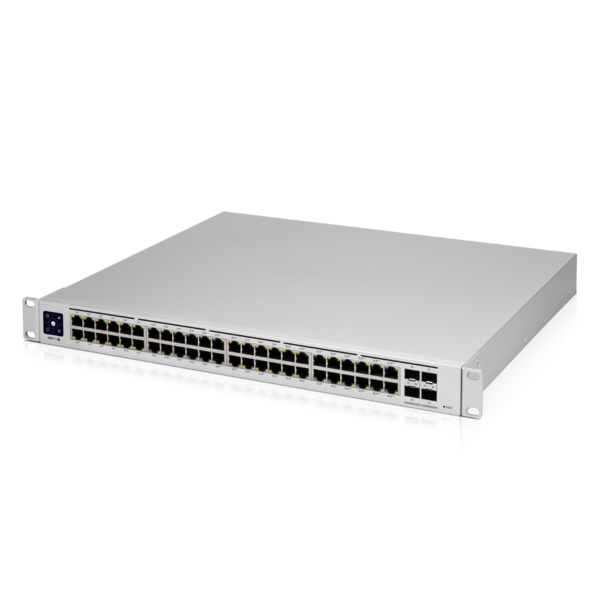 Ubiquiti Unifi 48 port switch with (40) 802.3at PoE+ ports, (8) 802.3bt PoE++ ports, and (4) 10 GB SFP+ ports. Powerful second-generation UniFi switching.
