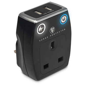 Masterplug Surge Protected UK Type Travel Adapter with 2 USB Ports