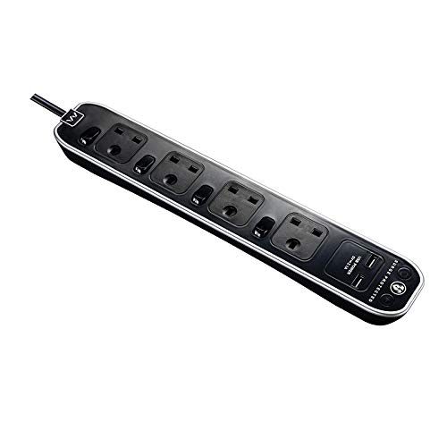 Masterplug 4 Socket Surge Protected Extension Board with 2 USB 2.1A Ports – 2M