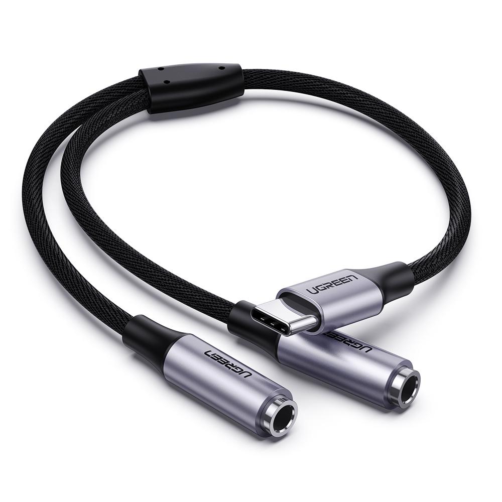 UGREEN USB Type C Male to 3.5mm 2 Female Audio Cable 25cm (Silver)
