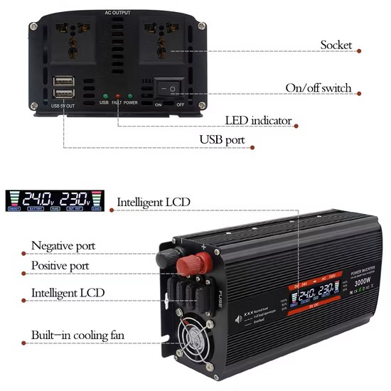 12Vdc 3000W modified wave inverter with LCD Screen