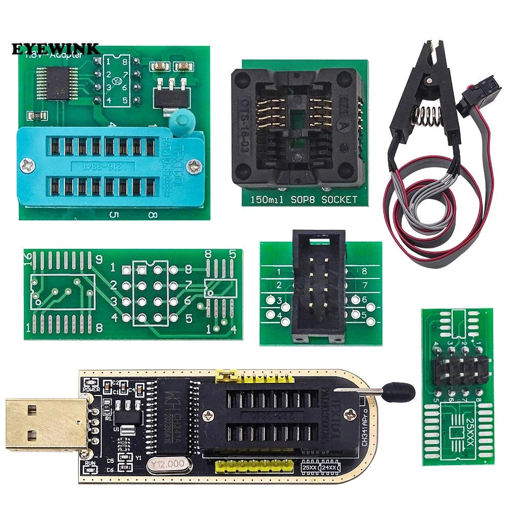 CH341A 24/25 Series EEPROM Flash BIOS USB Programmer Module With SOIC8 Flash Chip IC Test Clip Socket Adapter