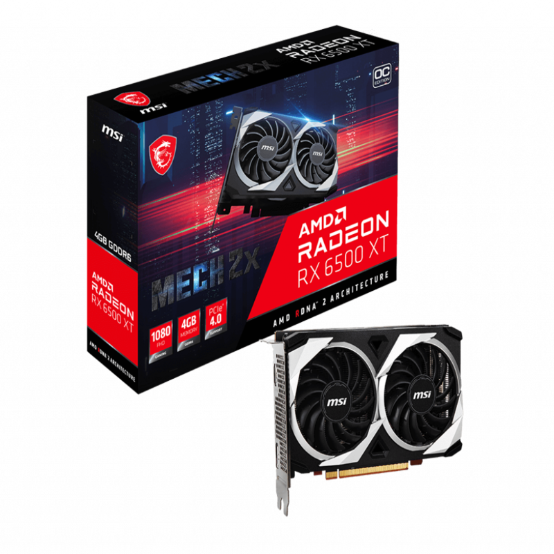 MSI AMD RADEON RX 6500 XT MECH 2X 4GB GDDR6 OC Graphics Card