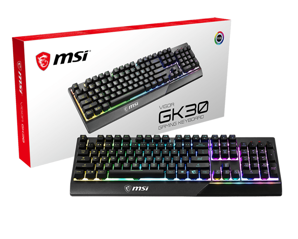MSI VIGOR GK30 RGB Gaming Keyboard, 6-Zone RGB Lighting, Water Repellent & Splash-Proof, Mechanical-Like Plunger Switches