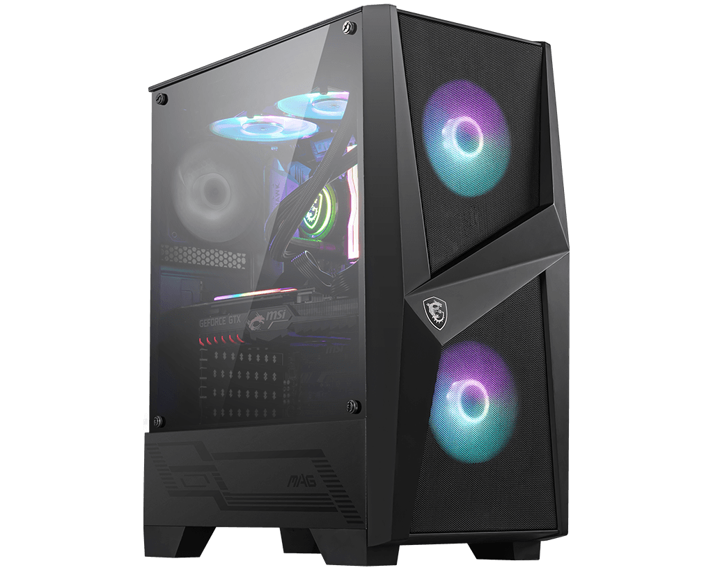 MSI MAG FORGE 100R Mid Tower Gaming Computer Case – Black  2X 120 mm ARGB PWM Fan, 1x 120 mm Fan, 1-6 ARGB Hub, Mystic Light Sync, Tempered Glass Panel, ATX, mATX and Mini-ITX