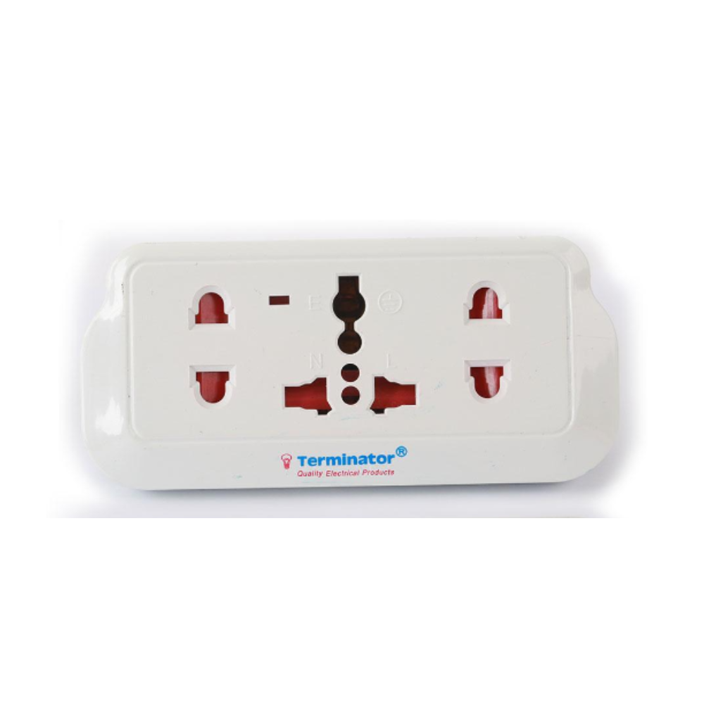 Terminator 3 Way Universal T Socket With One 3 Pin And Two 2 Pin Sockets 3 Pin Flat Plug