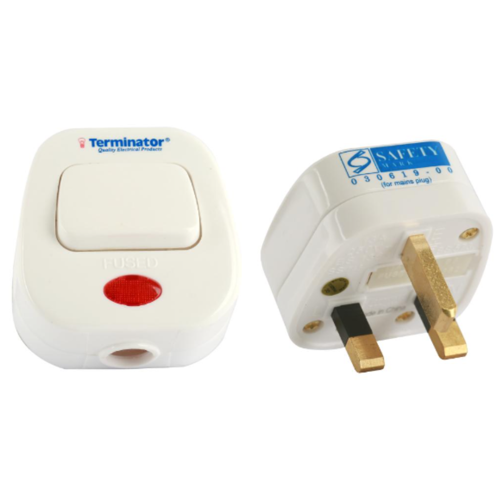 Terminator Top Plug With Fited 13A Fuse 3 Pin Flat With Light + Switch