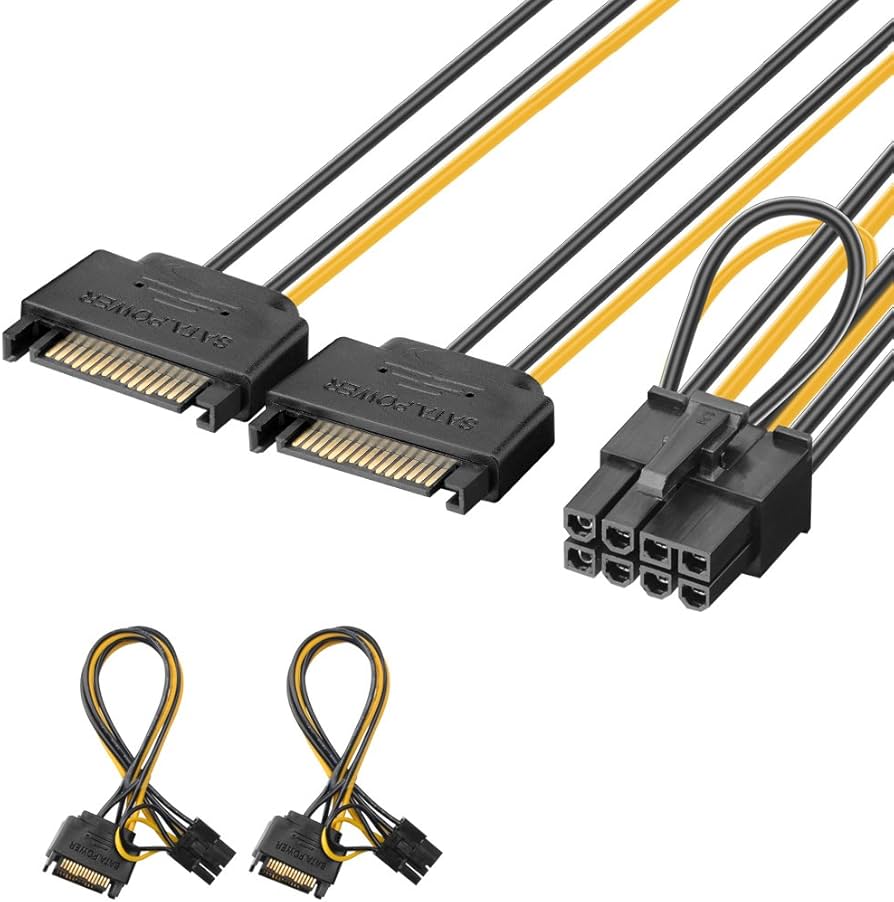 2 x 15-Pin SATA Male to 8-Pin Graphic Card Power Adapter Cable