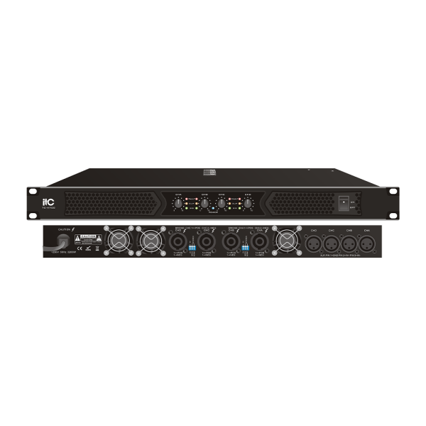 ITC 4 Channel Class D Professional Stereo Amplifier, Stereo 8Ω: 4x500W; 4Ω: 4x800W; 2Ω: 4x1300W; Bridge 16Ω: 2x1000W; 8Ω: 2x1600W; 4Ω: 2x2600W