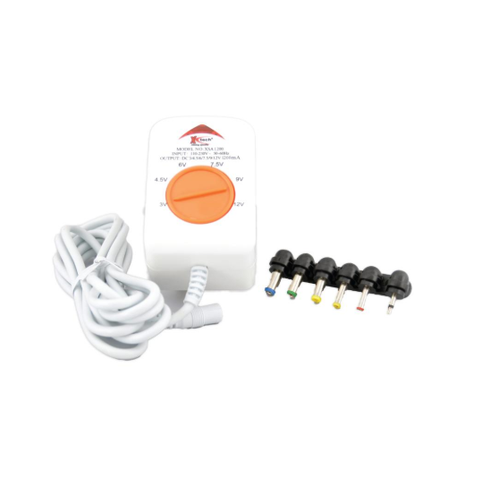 AC/DC Power Adaptor Regulated S/W+Mini Cassette 6 Way 1200mA Input 110/230V 50/60Hz DC 3-12V