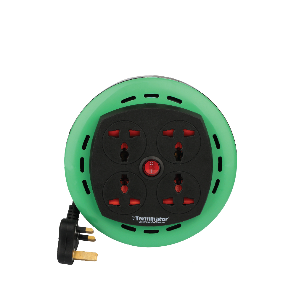 4 Way Universal Power Extension Reel With Master Switch+Indicator and 4M Cable