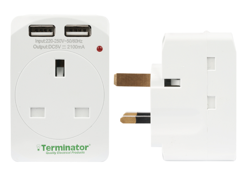 3 Way UK Socket Multi Adaptor With 2 USB 2.1A & Indicator 13A Fuse