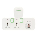 Terminator 2 Way Universal T Socket With 3USB (A & C Type), Individual Switch And Indicator