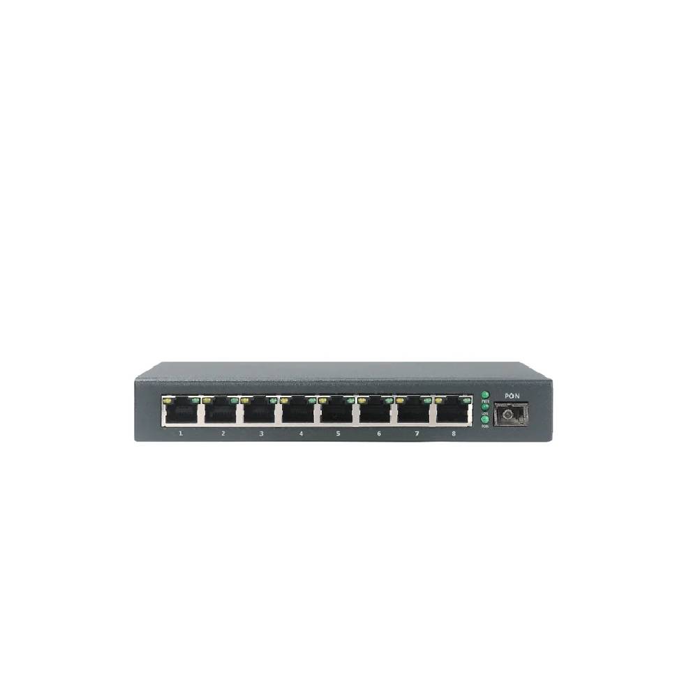 8FE LAN PoE port 10/100Mbps 48V 120W 802.3af/at fiber optic GPON EPON ONU ONT for CCTV Cameras