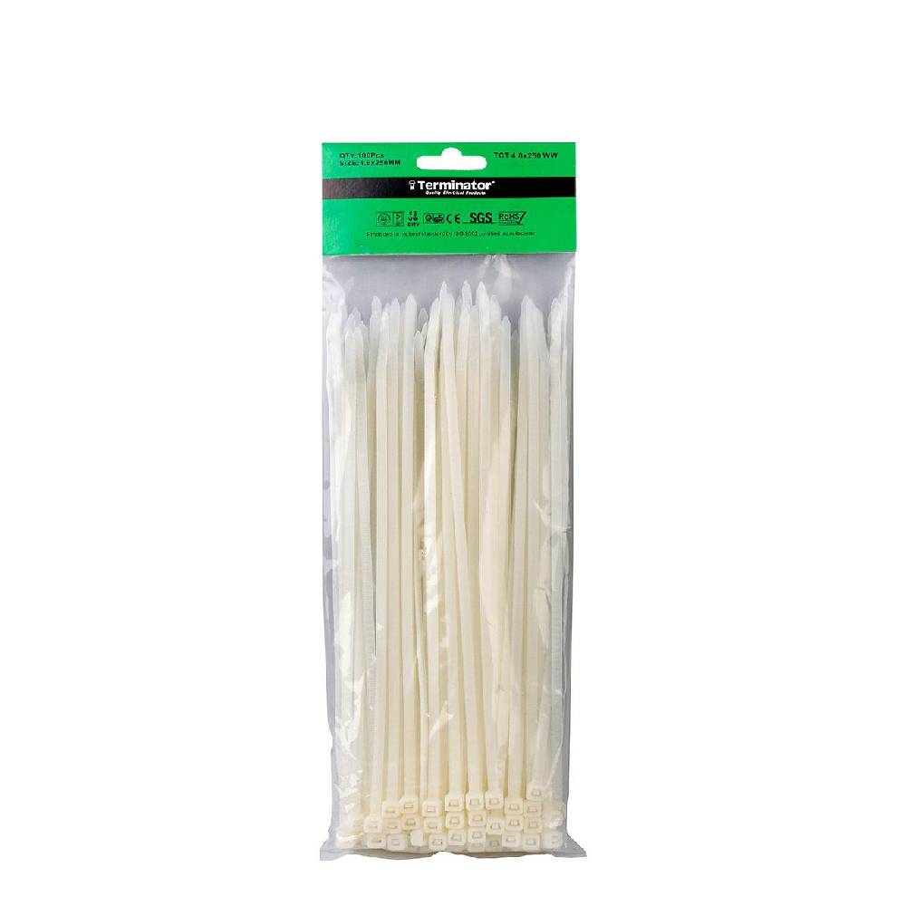 Terminator Cable Ties In White Colour (100Pcs In Bag)
