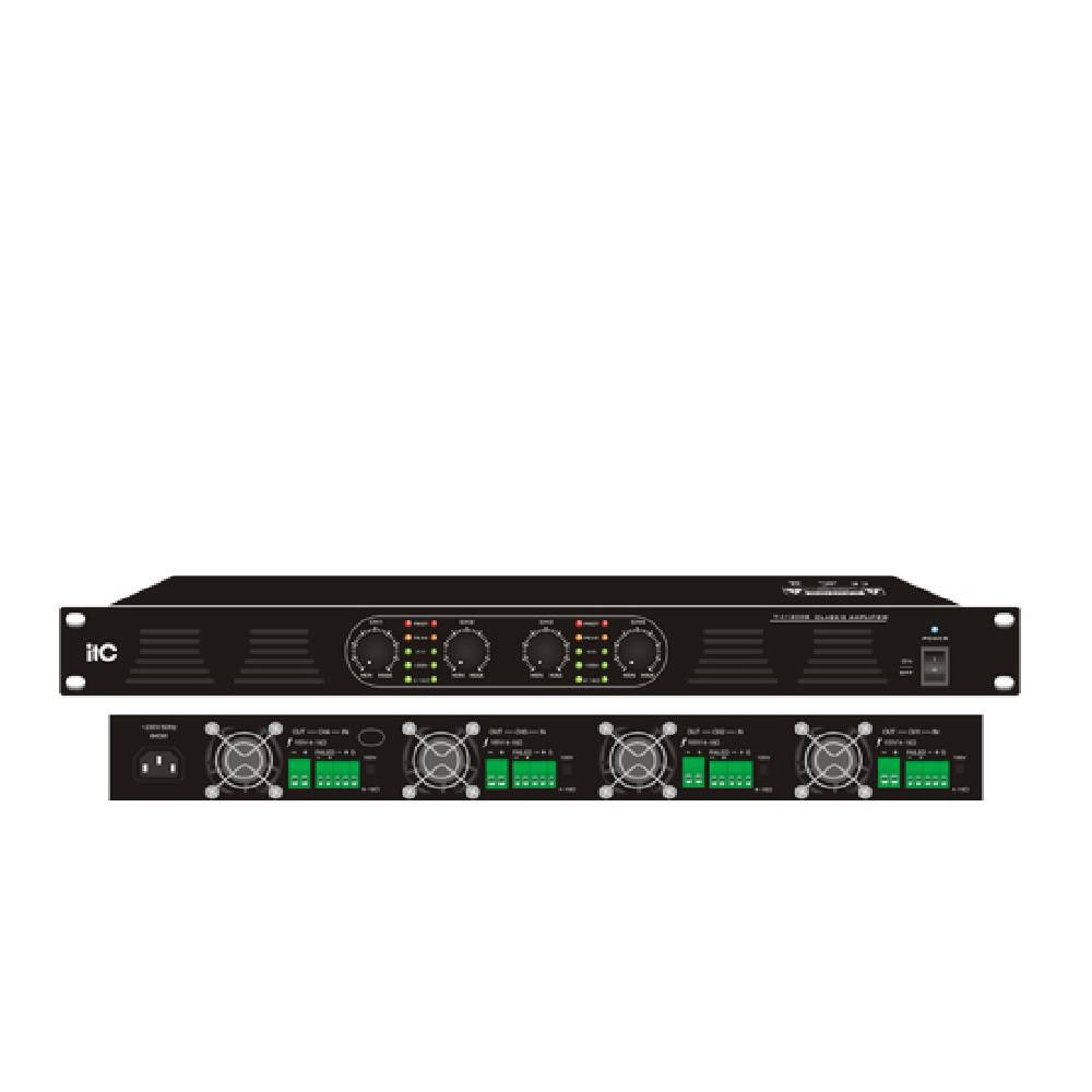 ITC 4 Channel Class-D Amp, 4×350W, 100V/4Ω,1U height, with volume control