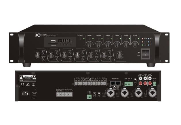 ITC RMS 120W 6 Zones Digital Mixer Amplifier with Bluetooth, built in MIC1 & Line 1 input recorder function