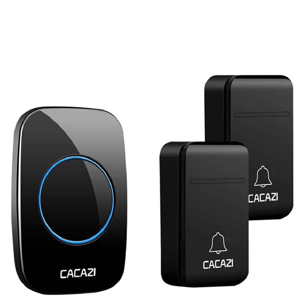 CACAZI AC Wireless Doorbell Kit, Plug-in Receiver - 1 Button + 2 Receiver, Black