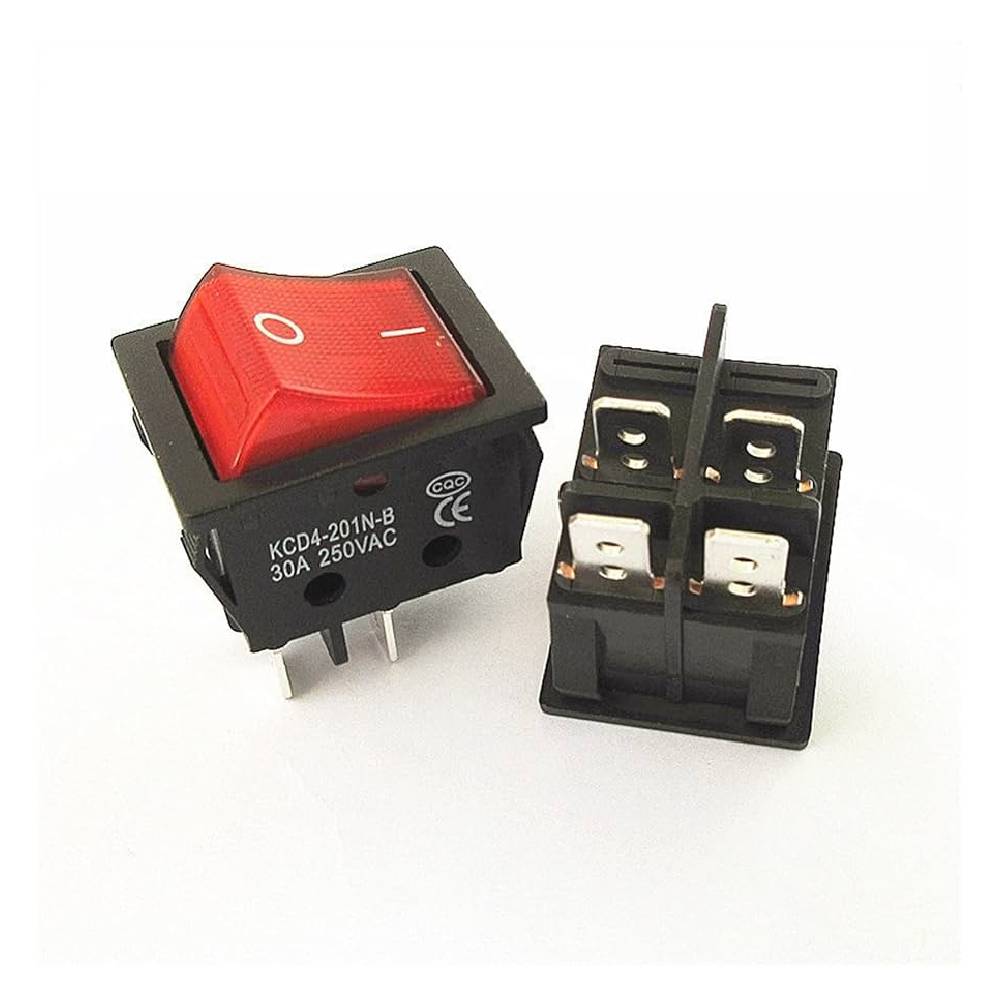 Rocker Switch 4P 30A 250V AC With Screw - Red