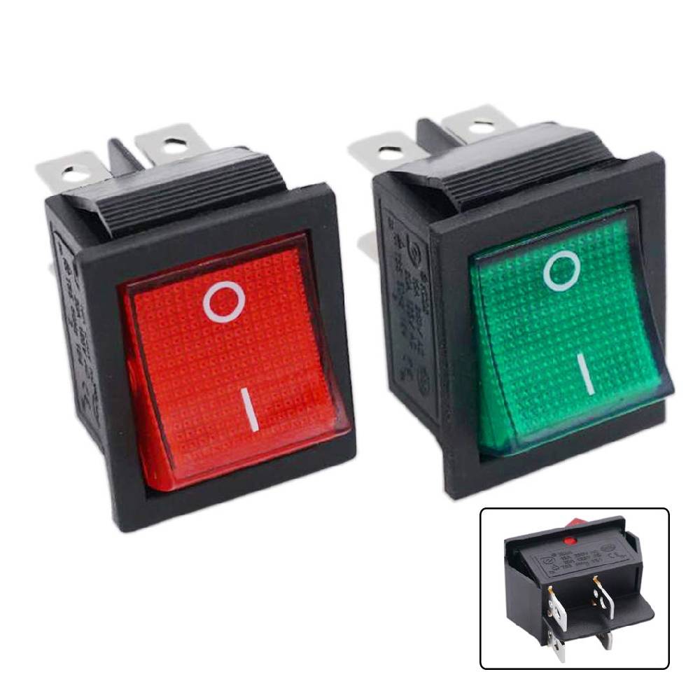 Rocker Switch Waterproof 4P 15A 250V AC/ 20A 125V AC - Green