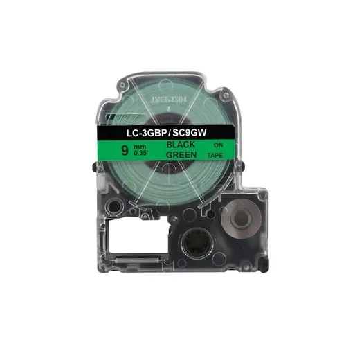 Epson Compatible Standard Label Tape (Black on Green) 9mm x 8m