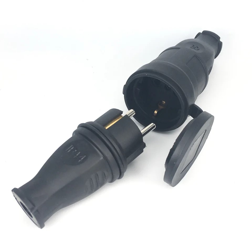 EU Rubber  Plug & Socket (pair)16A 250V Electrical Grounded European Connector Plug IP44